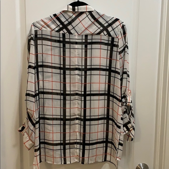 BOGO Reitmans Sheer Plaid Asymmetrical Top - Picture 6 of 9